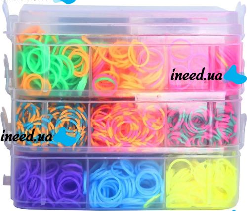 Набор резинок для плетения браслетов Band Accessory Case NR-1 комплект 3 яруса с крючком и держателем для рукоделия 1500 штук в кейсе от 3-х лет