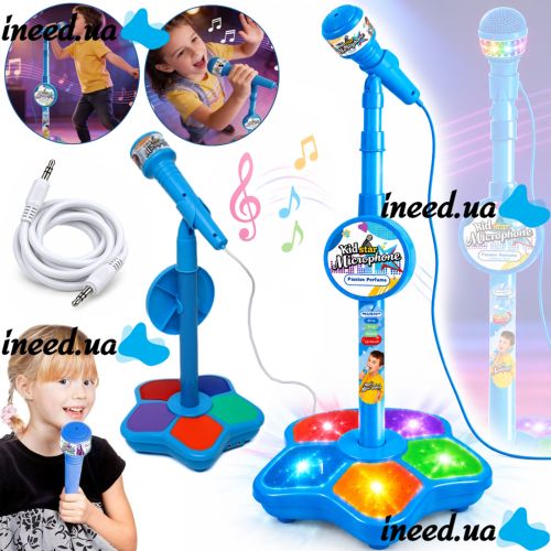 Kid Star Microphone 5350A for Kids—Adjustable Stand with Backlight, Karaoke with Sound Effects, and MP3—For Children Ages 3 and Up—Blue