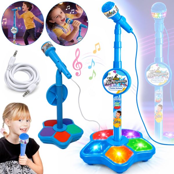 Kid Star Microphone 5350A for Kids—Adjustable Stand with Backlight, Karaoke with Sound Effects, and MP3—For Children Ages 3 and Up—Blue