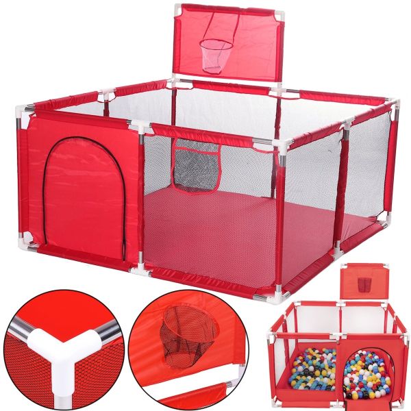 Детский складной манеж IMBABY LJ-200819 с кольцом для баскетбола и мячиками для детей, Сухой игровой бассейн с шариками и забором для малышей