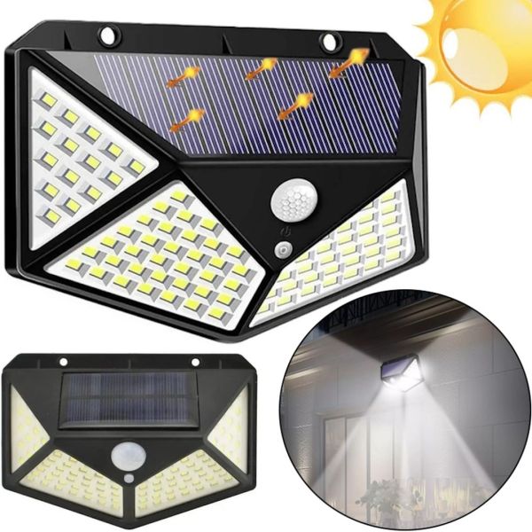 Уличный тройной фонарь Solar Interaction Wall Lamp CL-100 на солнечной батарее с датчиком движения, Настенный аккумуляторный светильник 100 LED
