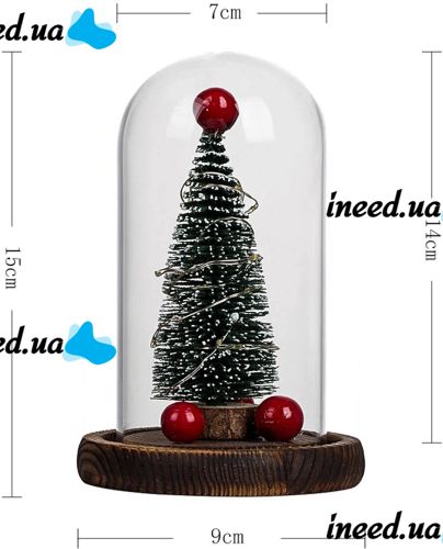 Новорічна ялинка в скляній колбі 15 см Christmas Light з LED гірляндою і кулями, настільний декоративний Різдвяний нічник на батарейках