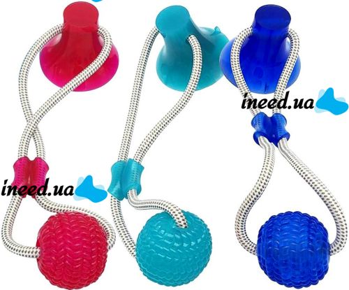 Игрушка канат для кошек и собак Dog Toy Rope жевательный резиновый массажный мяч на веревке с присоской для чистки зубов домашних животных 38х10 см