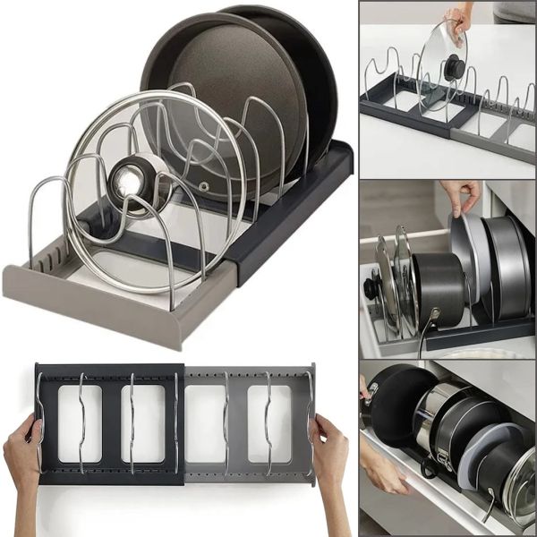 Расширяемый держатель для хранения крышек Dish Rack кухонный выдвижной органайзер для посуды, раздвижная сушилка подставка для кастрюль на кухню