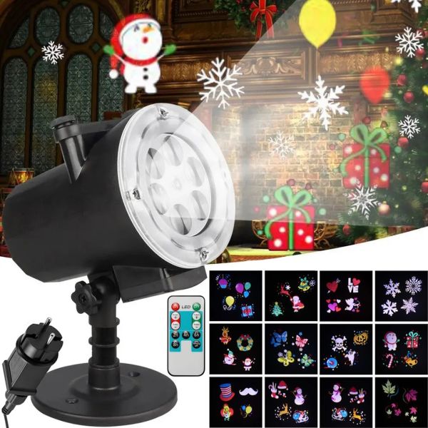 Outdoor Laser Projector Led Change Card Garden Projector PJ-518 for 12 RGB Image Cartridges, New Year's LED Disco Spotlight with Remote Control
