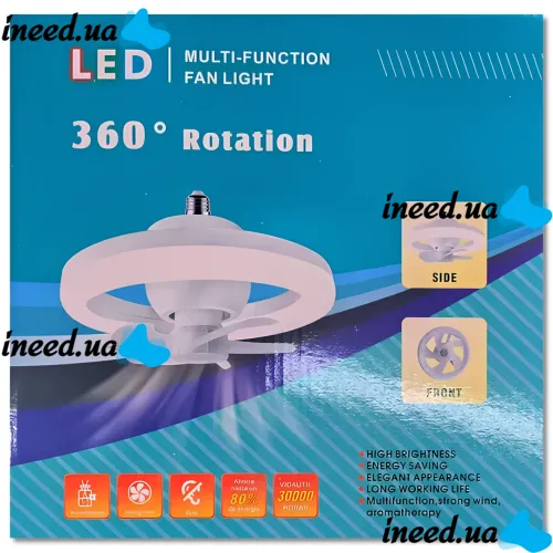 Электрический потолочный вентилятор лампа LED Fan Light CHP-008 2835 2в1 в патрон E27 с пультом дистанционного управления, RGB люстра с вентилятором