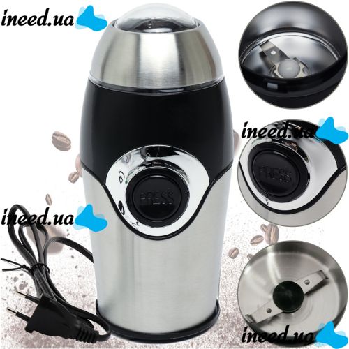 Electric coffee grinder Domotec MS-1107 150W rotary grinder of coffee beans, nuts and spices, manual kitchen coffee mill MS1107 Grey