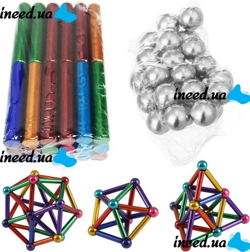 Кольоровий магнітний конструктор Buckyballs Buckybars Neo Mix Color 64 деталей, головоломка антистрес, 36 шт. магнітні палички і 28 шт. кульки Бакібарс
