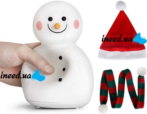 Дитячий настільний нічник Сніговик Snowman силіконовий світлодіодний RGB світильник, бездротова новорічна LED лампа 7 режимів на акумуляторі USB