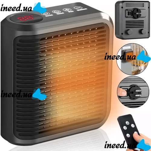 Portable Mini Wall Heater Handy Heater NFJ-08 800W Electric Wall Mounted Fan Heater with Display and Remote Control AND 032 Black