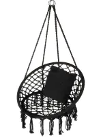 Підвісне крісло-гойдалка Outtec Boho XXL O-66487 120x80x60 см плетена садова гойдалка, бразильський гамак для дому та тераси до 150 кг Чорний