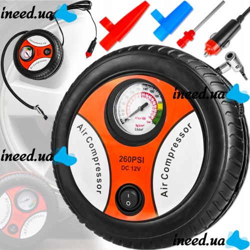 Car compressor in the shape of a wheel Air Compressor H0248 260PSI 12V car compressor, pump with pressure gauge for tire pressure monitoring, car wheels
