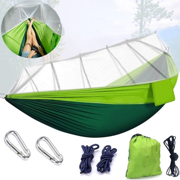 Подвесной туристический нейлоновый гамак Hammock With Net Green до 200 кг с москитной сеткой для кемпинга, Походный гамак 263х135 Зеленый
